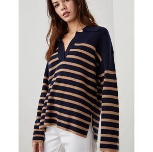 Rails Harris V Neck Camel Navy Stripe
